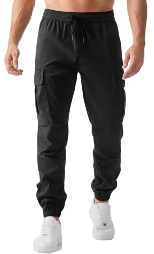 Elegancity Mens Cargo Work Combat Trousers Regular Fit Casual Jogging Pants Drawstring Sweatpants with Pockets (Black, M)