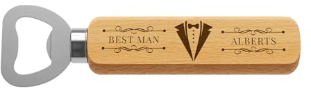 1PCS Personalised Wooden Bottle Opener,Groomsmen Best Man Gifts for Wedding Bachelor Party,Engraved Gifts for Father, Grandfather, Bartender, Customised Patterns and Text.Wooden Handle Bottle Opener