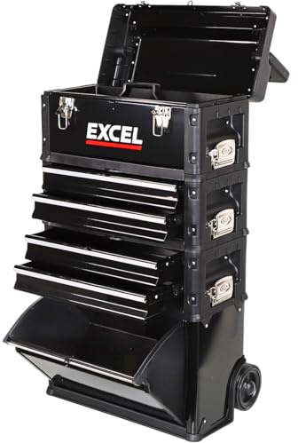 Excel 20 Mobile Cabinet Tool Storage Box 4 Drawer Garage Tool Chest with Wheel, Polypropylene Wheels for Easy Transport, Handle, Strong Metal Latches, Splits into 4 Seperate Toolbox