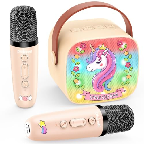 Dislocati Karaoke Anlage Set mit 2 Mikrofonen, Weihnachten Geschenk Mädchen | Spielzeug ab 3-12 Jahre Mädchen, Karaoke Maschine Kinder Set Kompatibel mit Mobiltelefonen, PC, Tablets und Laptops