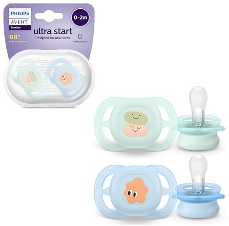Philips Avent Ultra Start Soothers, Orthodontic Dummies Designed for Newborns, Silicone Symmetrical Teat, BPA Free, with Sterilising/Carrying Case, 2 Pack, Model SCF075/04