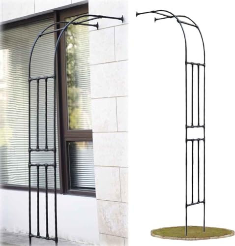 Gartenbogen mit Pflanze, schwarzes Metall, halber Bogen, für den Außenbereich, Garten, Wand, Rankgitter, Torbogen, Kletterrosen, Reben, Stützregal, weiß, einfache Montage, schwarz, 240 x 240 cm