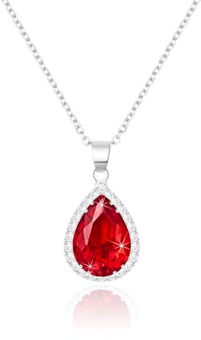 Linawe Collar de plata para mujer con rubí rojo, cadena de plata, piedra de nacimiento de diamante, collar de cristal, collar con dijes para mujer, conjunto de joyas, joyería de moda