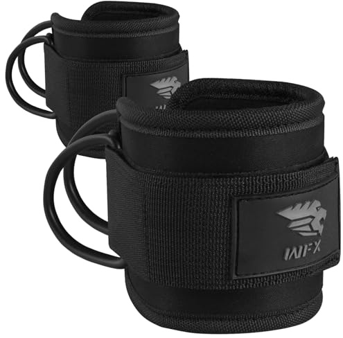 WFX Ankle Straps for Cable Machines Gym Wrist Cuff Double Stainless Steel Weight Lifting D-Ring Booty Leg Resistance Bands Attachment Powerlift Women Men Home Fitness Workout Curl Kickback