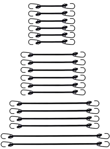 Mini Bungee Cords with Hooks, Assorted 18 Pack