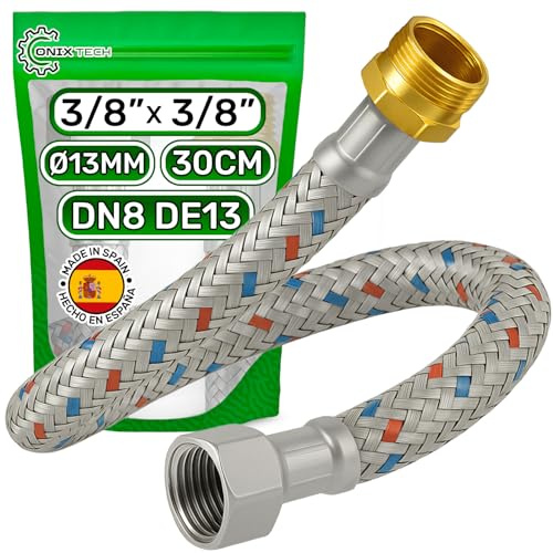 Panzerschlauch 30 cm Innengewinde 3/8 x Außengewinde 3/8 zoll DN8 DE13 | Flexschlauch Hergestellt aus Edelstahl Temperatur max 70°C Betriebsdruck 10 bar - Garantie 5 Jahre - ONIX TECH