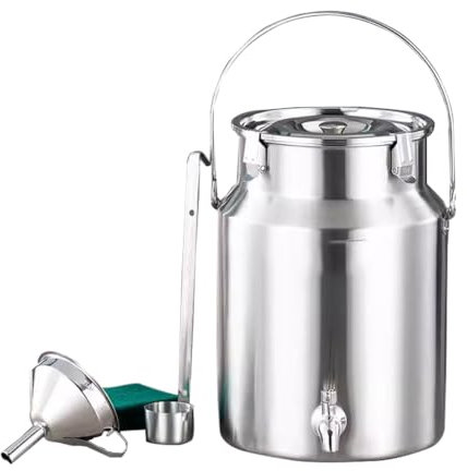 DECAKE Seau de Transport de Lait en Acier Inoxydable, bidon de Lait/Pot fourre-Tout/Seau à vin avec Anneau de Verrouillage Anti-Fuite et Robinet, poignée Portable Facile à Transporter, 5