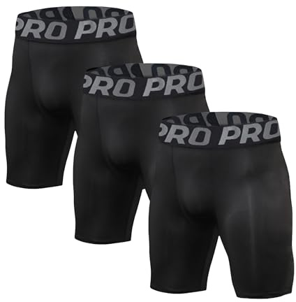 BEGIANT Confezione da 3 pantaloncini a compressione da uomo, pantaloni a compressione corti, ad asciugatura rapida, traspiranti, corti da ciclismo, estivi, da corsa, biancheria intima funzionale, Nero