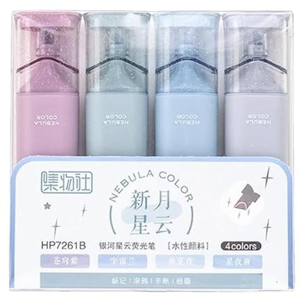 Glitzer Textmarker - Set mit 4 farbigen Textmarkern, Glitzernden Notizstiften | Glitzer Textmarker in Nebel Farbe, Glitzermarker Breite Pastell bis p