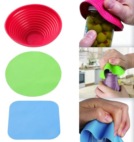 3Pcs Jar Opener for Weak Hands, Reusable Rubber Gripper Jar Opener | Multi Purpose, Reusable Rubber Gripper, For Most Bottles, For Elderly Suffering from Arthritis Children Women