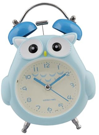 HOOTNEE Kreativer Cartoon Eulenwecker Mit Nachtlicht Leise Tischuhr Für Kinderzimmer Dekorative Eule Blau Ohne Batterien Für Jungen Und Mädchen