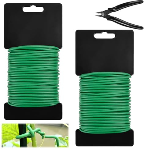 MplehDa Gartendraht 3,5mm X 20 M, 2 Rollen Pflanzenbinder, Grün Pflanzendraht Weich, Bindedraht Flexibler, Blumendraht mit Gummiert, Garten Draht zum sichern und stützen von Tomaten, Blumen, Pflanzen