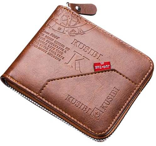 YUEcthynous Wallets for Men,Vintage Geldbörse für Herren Geldbörse mit Reißverschluss Leather Men Wallet with ID Window and Multi Card Slots Kleine Herren-Ledergeldbörse(Braun)