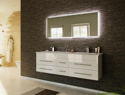 Badmöbelset Roma XL 2-teilig mit LED Spiegel Farbe Weiss hochglanz