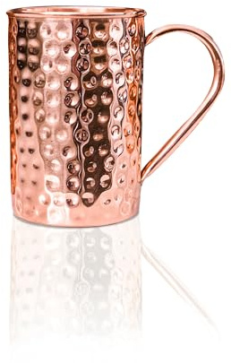 SAJTOX Handcrafted 1 Pcs Moscow Mule Copper Mug 17oz 100% Pure Cylindrical Hammered Copper Cup Drinking Glasses Solid Drinkware Gift Accessories for House Parties, Drinks & Cocktails