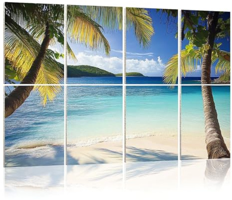 8 Pack Acoustic Wall Panels Sound Absorbing Wall Art acoustic foam Palm trees tropical beach Virgin Islands 48x32 Sound Proofing Panels for walls Decorative Noise Dampening