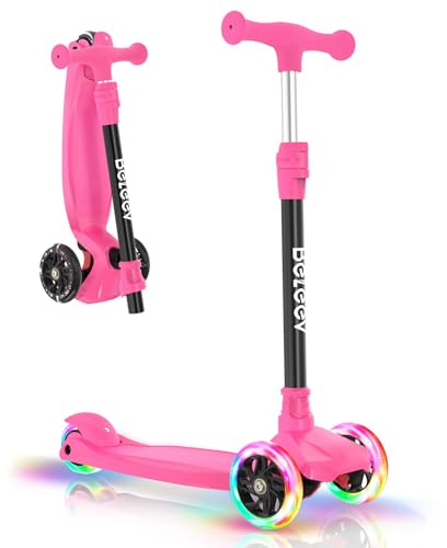 BELEEV A3 Monopattino Bambina con Ruota Illuminata a LED, Monopattino 3 Ruote Bambina Altezza Regolabile, Pedana Antiscivolo e Extra Larga, Leggero con Telaio Robusto per Bambini e Bambine 3-12 Anni