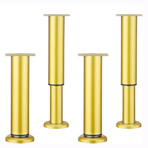 SpeeSy 4 Stück Möbelfüße Verstellbar Tischbeine Schrankfüsse Sockelfuß Ersatz Stützfüße für Sofa Bett Nachttisch Fernsehschrank Couchtisch Sideboard Kommode,mit Schrauben (Gold,12cm)