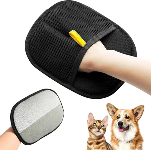 Double-Sided Pet Grooming Gloves, Hands on Pet Static Hair Removal Gloves, Reusable Pet Grooming Glove for Washing, Deshedding, Cat Brushes for Grooming, Dog & Cat Hair Remover (1pcs)