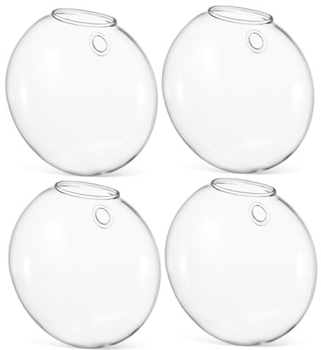 KONTONTY 4 Pezzi Vasi Da Parete in Vetro Trasparente Fioriera Sospesa Design Contemporaneo Forma Piatta e Rotonda Portapiante Decorativi Da Interno Facile Montaggio e Risparmio Spazio