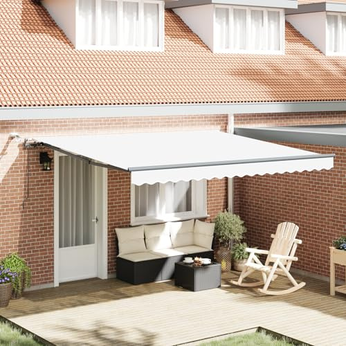 IKAYAA Toldo Electrico Exterior 400 x 300 cm con LED, Toldo Motorizado, Toldo Articulado Eléctrico con Mando a Distancia, Toldo Brazo Extensible para Terraza, Jardín, Blanco