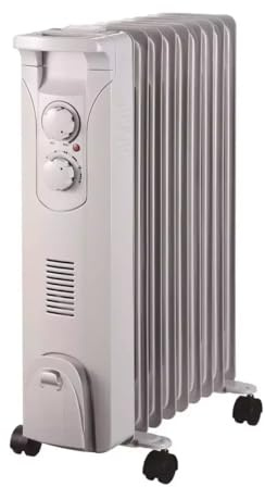 DESCON DA-J2052F Oljeradiator med ventilation 2 000 W + 400 W – värmare för extra uppvärmning, termostat, temperaturkontroll, fläkt, transporthjul, lutning och