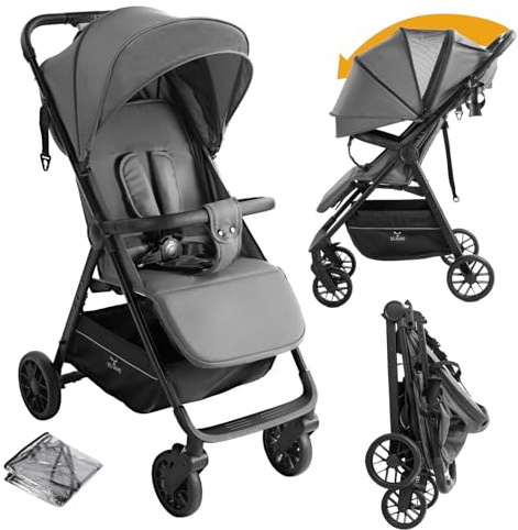 Magic ZC Ultraleggero Passeggino di Soli 4,6 kg, Carrozzina per Neonati Fino a 15 kg, Passeggino da Viaggio con Posizione Sdraiata Regolabile, Passeggino Compatto Portatile Pieghevole (A8 Grey)