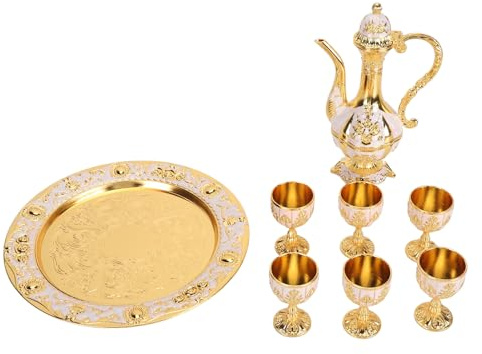 Ensemble de Thé Vintage, ensemble de ThéIères de Luxe en Métal de Luxe avec Garniture Dorée élégante Ensemble de Services de Café Turcs élégants avec Plateau pour Thé, Mariage (Blanc doré)