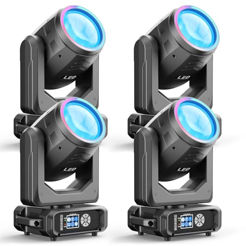 4 unidades 200W Cabeza Móvil LED Luces DJ Zoom, 8 gobos 18 prismas iluminación de escenario, DMX-512 estroboscópico activado por sonido, iluminación de disco DJ para fiesta, boda, Halloween, Navidad