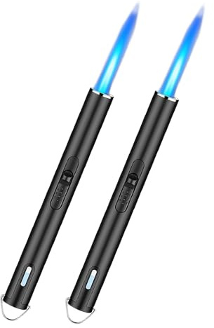 Atomvia 2 Pcs Jet Lighter Refillable Butane Torch Lighter Black Metal (Without Gas Fuel)