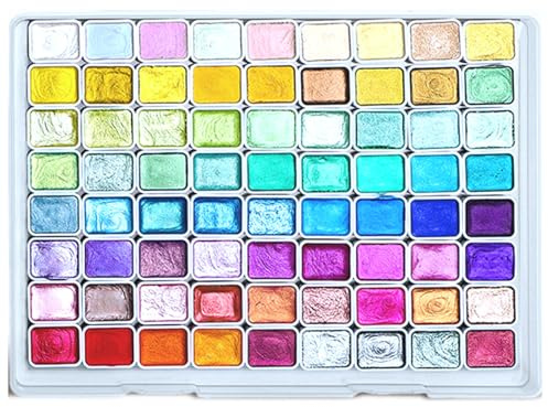 Metallic Aquarellfarben Set, Farben Meta-llic Aquarellfarben, Aquarell Watercolor Set, Wasserfarben Solid Glitzer Aquarellfarben, Löslich und Mischbar für Künstler, Meister, Anfänger (72 Farben)