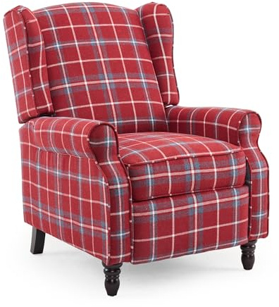 AVAWING Relaxsessel, Sessel mit Liegefunktion, Vintage Ohrensessel, Liegesessel, Verstellbar Fernsehsessel für Wohnzimmer, Schlafzimmer, Leinen, Rot