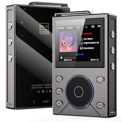 Lettore musicale Hi-Fi MP3 senza perdite, qualità DSD256 BT con riproduzione di 50 ore, dispositivo audio portatile BT per auto (16 GB + 128 GB grigio)