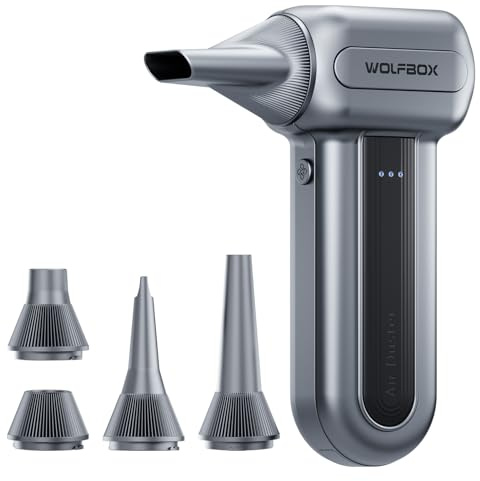 WOLFBOX MF70 Compressed Air Duster - 110000RPM Extended Runtime Edition Up to 5 Hrs, Cordless Electric Air Duster, Super Power Blower, 3-Gear Adjustable, PC, Keyboard, Outdoors & Car Cleaning