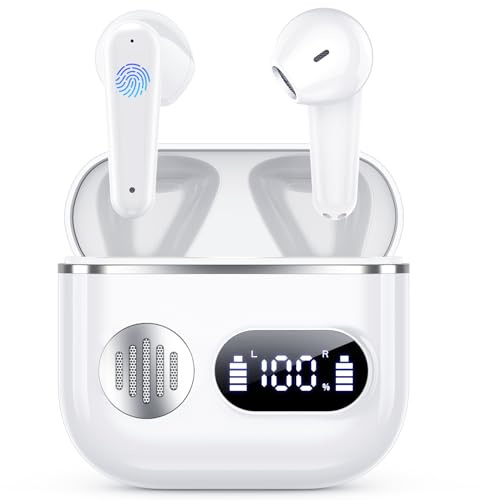 Paekole Cuffie Bluetooth,Auricolari Bluetooth 6.1 - Cuffie Wireless con 6 ENC Cancellazione Rumore Mics, Cuffie in Ear 48 Ore di Riproduzione, Senza Filo Stereo HiFi per iOS/Android - Ceramica Bianco