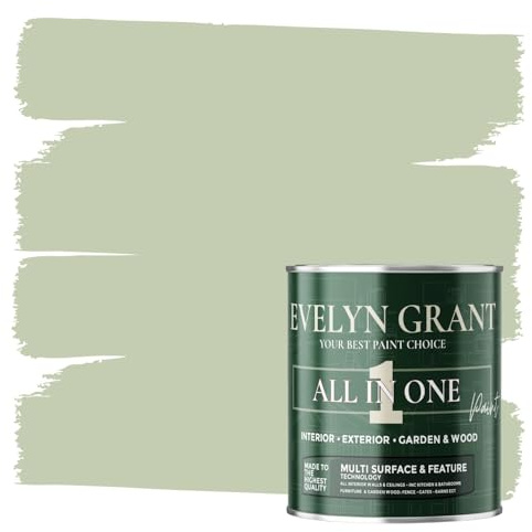 Evelyn Grant All-IN-ONE Paint & Primer - Multi-Surface Paint For Interior Walls, Outdoor Garden & Exterior Walls, Wood Furniture | High Durability Multi-Feature - Sage Green - 0.5L - Matt