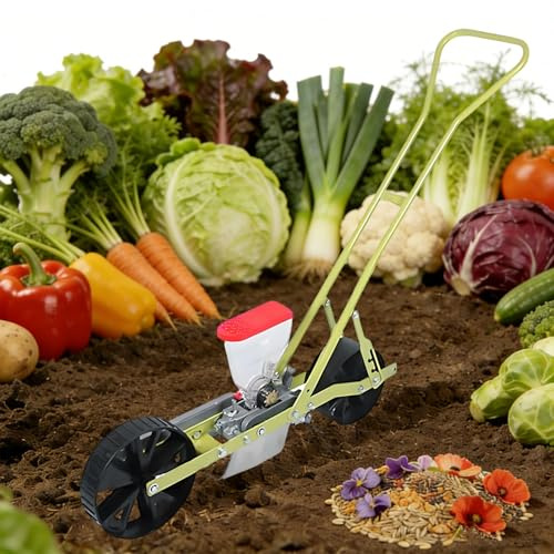 levigationlu Adjustable Hand Push Garden Seeder, Manual Seed Planter with 6-12cm Row Spacing & 3-50cm Plant Spacing & 0-5cm Depth, Wheeled Corn Seeder & Spreader for 2-10mm Seeds 1Row