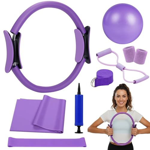 Aiseeok Set di Anelli da Pilates, Pilates Essential Kit con Anello Pilates, Yoga Ball, Bande di Resistenza, Cinghie da Polso Antiscivolo, Attrezzature per Il Fitness per Casa per Donne e Uomini