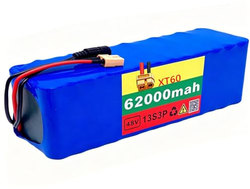 Ebike Batterie 48V 62Ah Elektrofahrrad Scooter Akku Pack 13S3P Wiederaufladbarer Battery Eingebauter BMS PVC-Akku Mit Ladegerät Elektrofahrrad-Akku Für 200W-1000W Ebike Motor 48V 62Ah,XT60