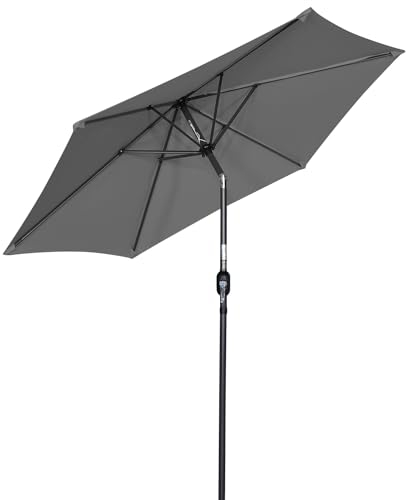 Angel Living 270cm Parasol de Jardín Sombrilla de Aluminio con Mecanismo de Inclinación Sombrilla para Jardín Patio Playa (Gris)