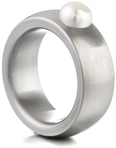 Heideman Damenring Coma Silber Edelstahl Perle matt | Coma Statement-Ring Silber, Edelstahl, breiter matter Bandring mit Rivoli-Kristall, Damenring, nickelfrei, Geschenk