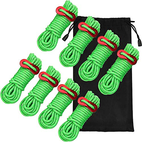 JTENG 8 Stück abspannseile abspannleine zeltseil mit Einem Aluminiumteller Reflektierendem Ø 4mm Länge 400mm spannseile Leuchtend Spannschnur für Zelt Camping (Green)