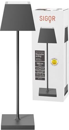 SIGOR Nuindie 1.0 eckig LED Akku-Tischleuchte, graphitgrau | Dimmbar • Indoor & Outdoor • IP54 • 37 cm • Easy Connect • 12 h Leuchtdauer