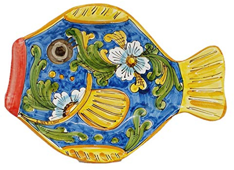 sicilia bedda - PESCE IN CERAMICA SICILIANA - Da utilizzare come Centrotavola, Fruttiera o da Appendere - Realizzato a Mano (Fiore su Maioliche)