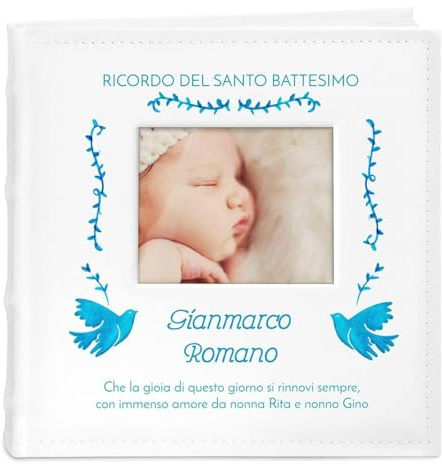 Maverton Album Foto, Personalizzazione Stampata | Copertina con Finestra per Foto, 100 pagine, 200 foto 10x15 cm, idee regalo neonato, compleanno, Colombe
