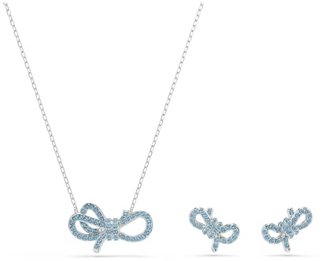 Swarovski Parure Lifelong Bow, Nœud, Bleu, Métal rhodié