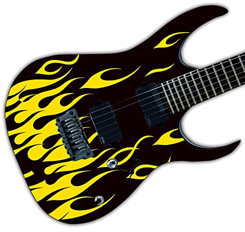 Skräddarsydd flamdekaler klistermärke passar gitarrer och basar. Färgalternativ tillgängliga. (gul)