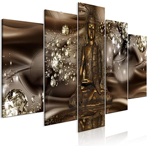 B&D XXL - Quadro Acustico Buddha e Diamanti 225x112 cm 5 Pezzi Schiuma acustica Quadri Moderni Grandi - Camera da Letto Matrimoniale - Pannelli Fonoassorbenti Decorativi - Orientale p-C-10004-b-a
