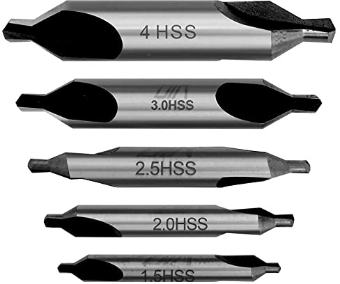 YULIN SUN 5pcs HSS Forets à Centrer 60 Degrés Forets de Centrage 1.5/2/2.5/3/4mm Foret à Deux Extrémités Pour Le Traitement Du Fer, Acier, Cuivre, Aluminium
