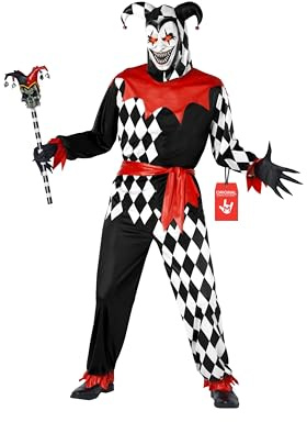 Morph Hofnarr herrkostym, kasperlkostym, harlekindräkt för män, lysande mask, Gaukler-kostym, gårdsdräkt, storlek M